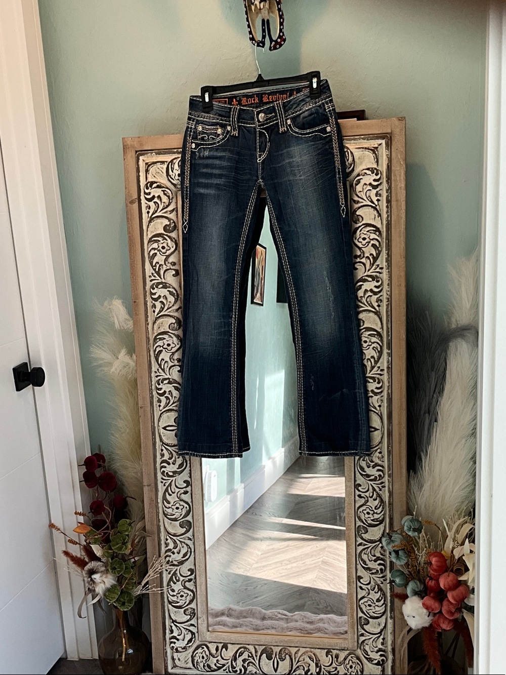 Rock Revival Women’s Dark Indigo Bootcut Jeans with Contrast Stitching